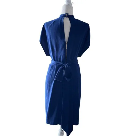 Closet London Blue High Neck Belted Dolman Sleeve Midi Dress SZ 8 - Picture 2 of 12